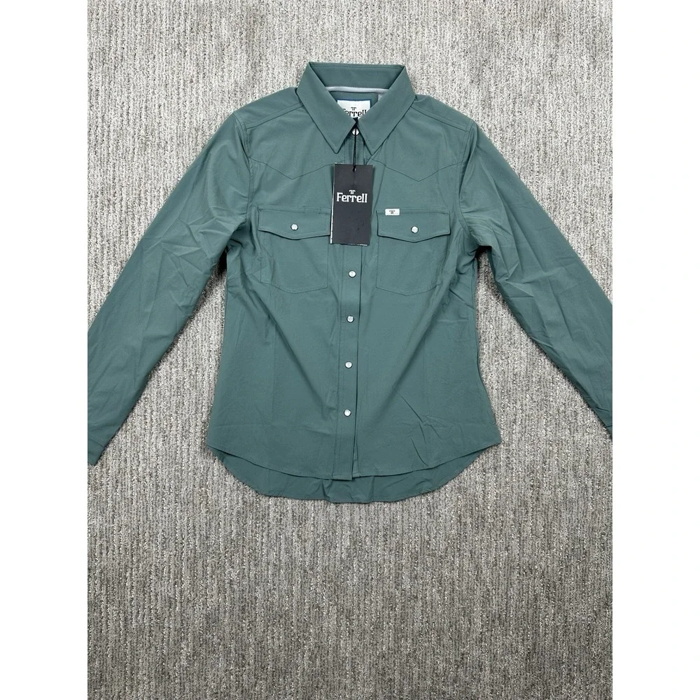 Ferrell Women's Small Teal/Green Western Pearl Snap Shirt NWT Long Sleeve Rodeo
